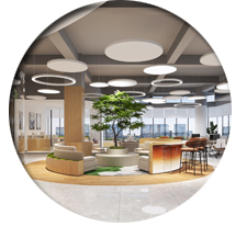 整体风格是按照时尚简约风格来设计的，但是在这里面加入了原木的一些元素，让整个空间有着清新自然的氛围，同时圆弧动线的加入也让空间的整体观感得到一个很大的提升。特别是在休闲区这一个区域，能够很好的将休闲的元素发挥出来，在这个空间中显得尤为突出。在天花区域，设计团队采用的是工业风来打造，但在这个空间加入圆形吊灯和圆形的装饰物，让天花区域看起来更加有特色